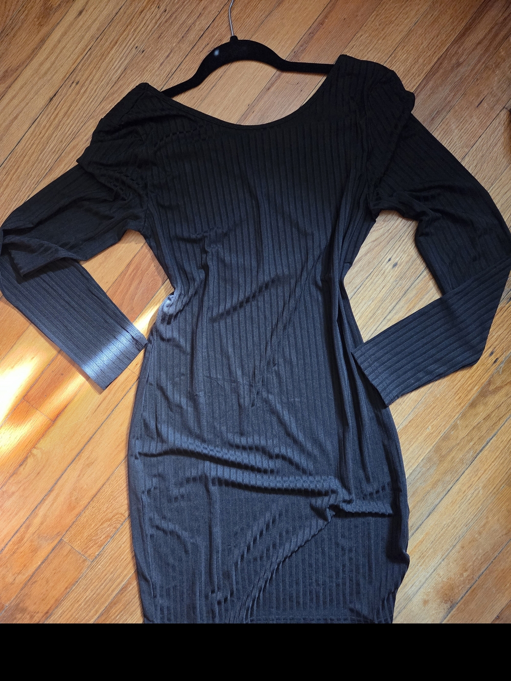 Women’s Black Ribbed Long Sleeve Dress